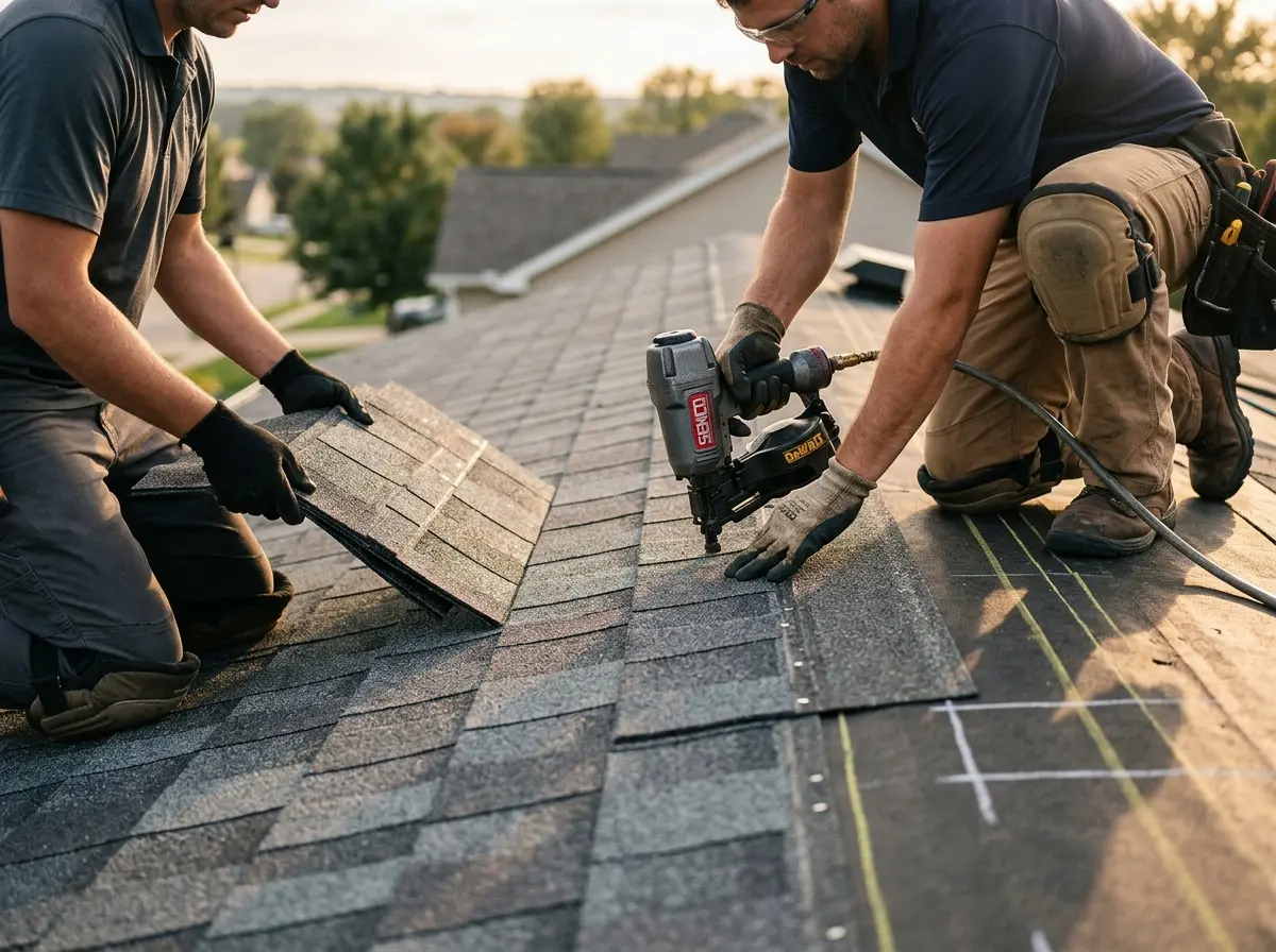 Professional roofer working on a residential roof in Silver Firs